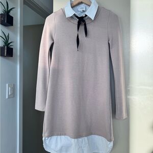 JOA Beige Sweater Shirt Dress